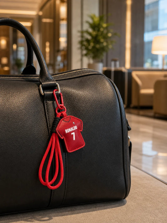 Jersey keychain on bag charm display for sports fans