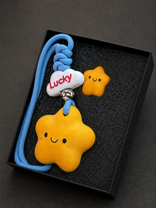 Lucky Star Hanging Gift Box with blue cord and small companion star