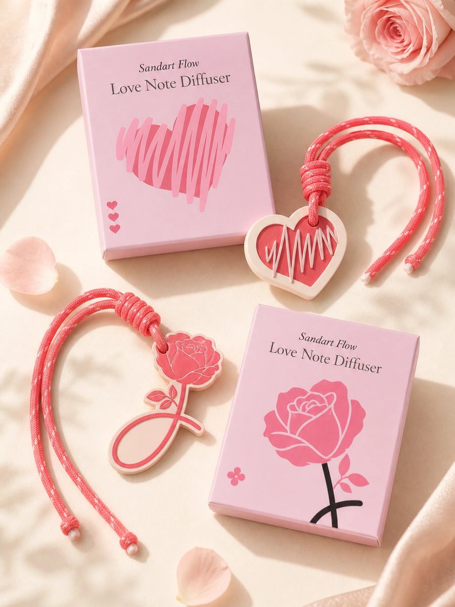 SandartFlow Love Note gypsum hanging diffuser with heart and rose charms