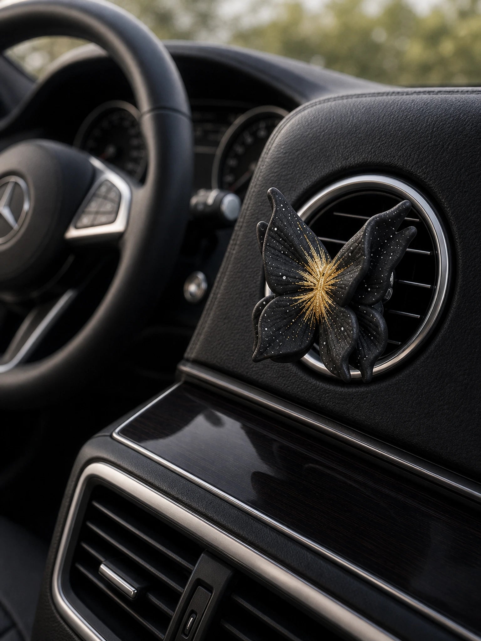 Noir Butterfly & Camellia Car Vent Diffuser - premium car interior hero image