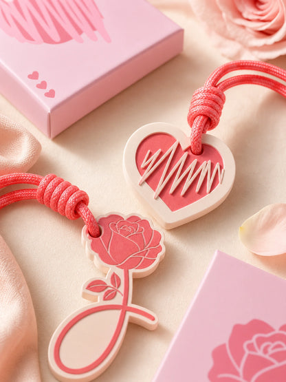 Close-up of Love Note gypsum diffuser charms and braided cord texture