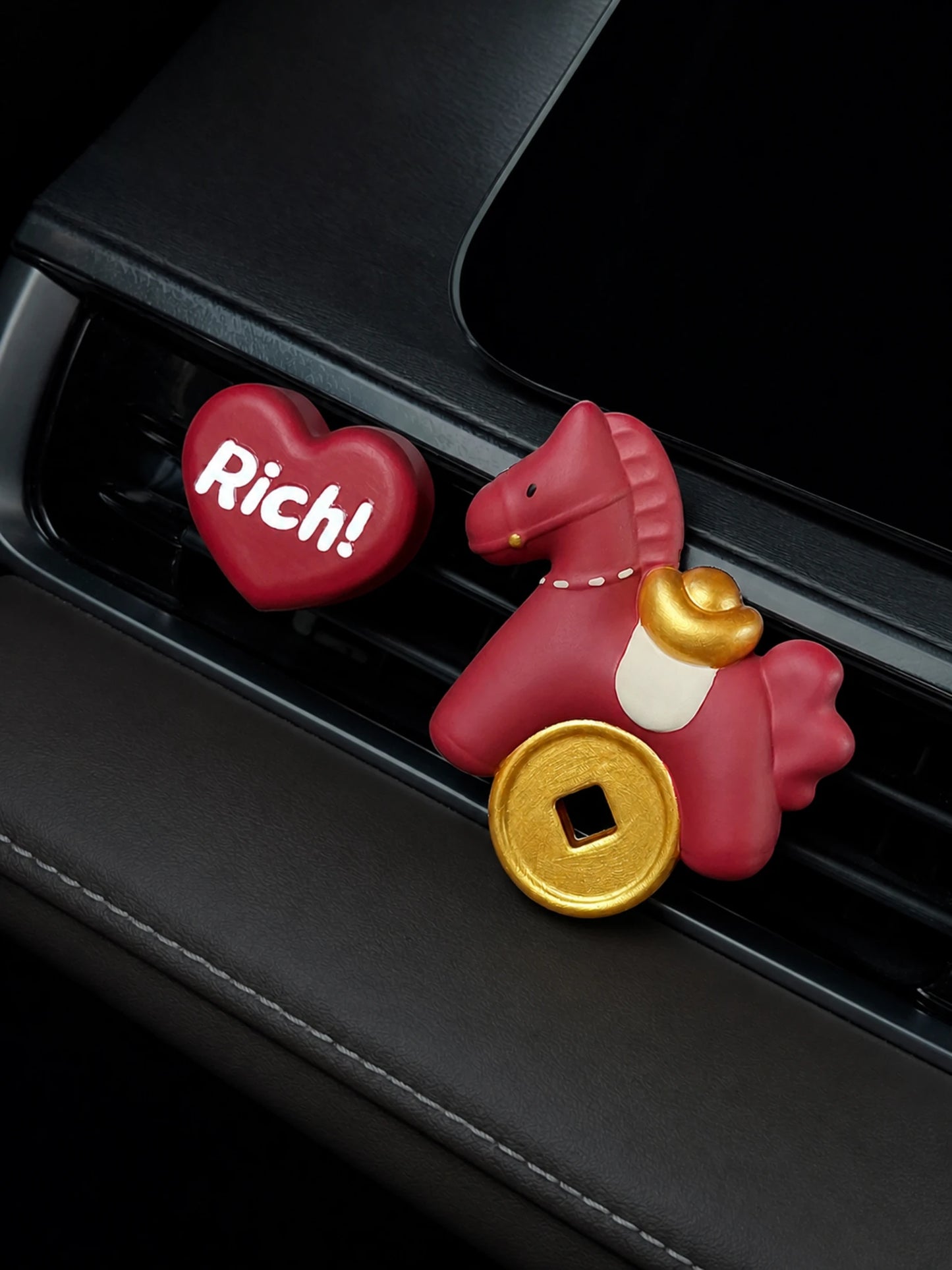 Scarlet Horse and matching Rich heart mounted together on compatible car vent slats
