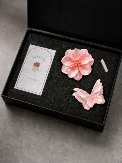 Elegant Pink Butterfly and Bloom real black gift-box set