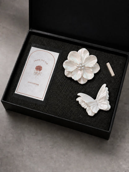 Flowing White Butterfly and Bloom real black gift-box set