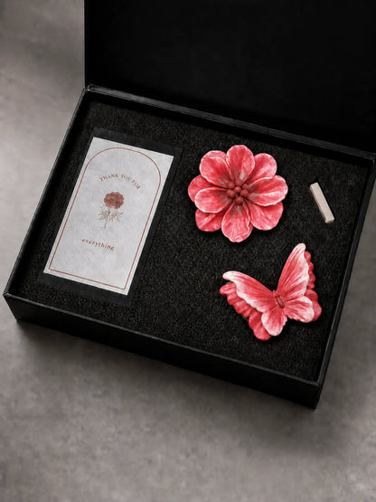 Gradient Red Butterfly and Bloom real black gift-box set