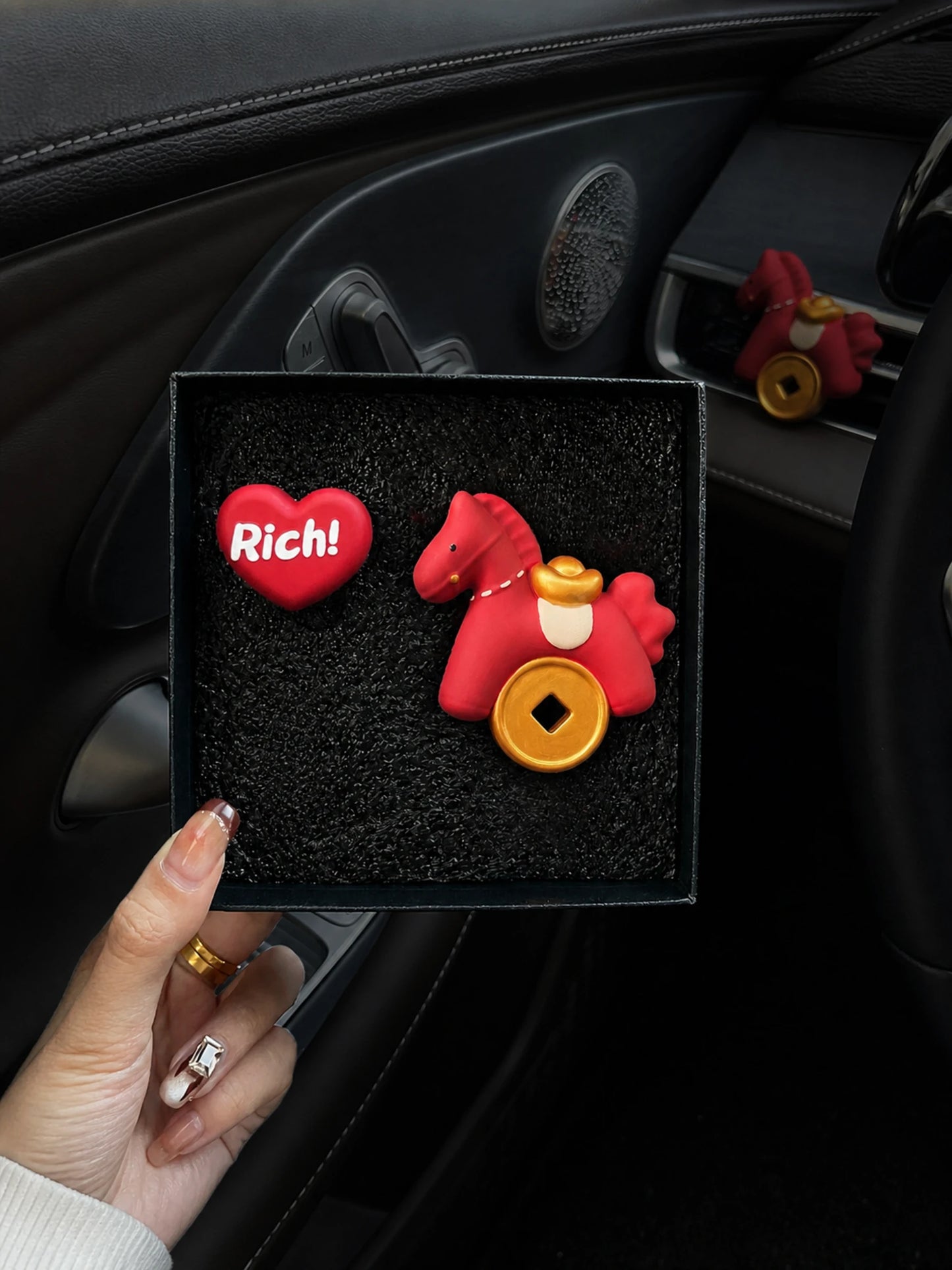 Scarlet Horse and Rich heart in their real black gift box with fitted foam