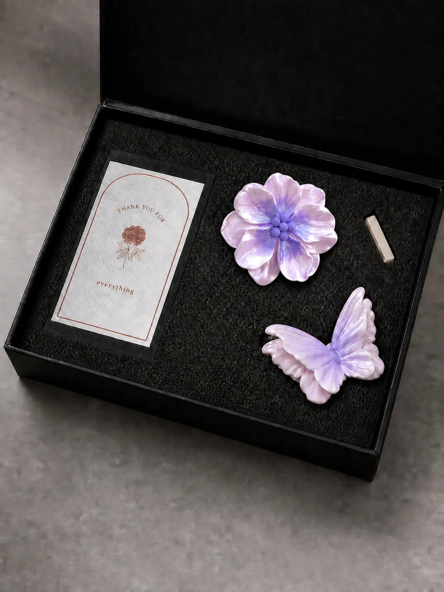 Gradient Purple Butterfly and Bloom real black gift-box set