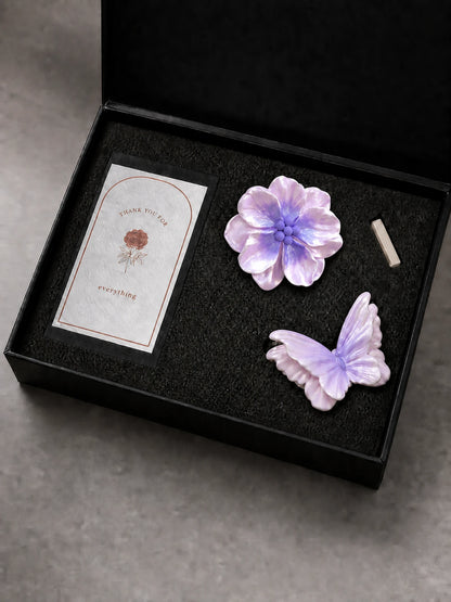 Gradient Purple Butterfly and Bloom real black gift-box set