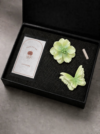 Gradient Green Butterfly and Bloom real black gift-box set