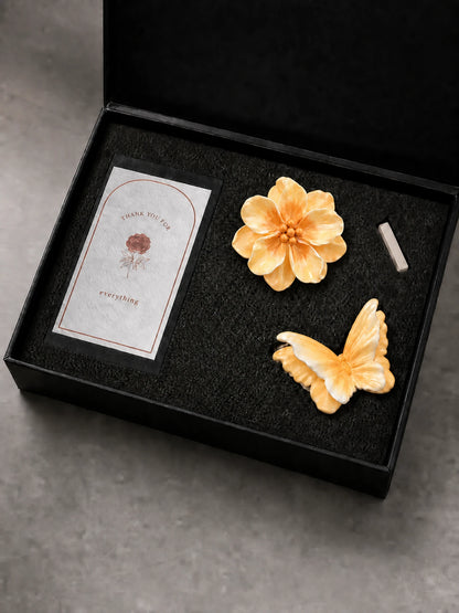 Gradient Yellow Butterfly and Bloom real black gift-box set