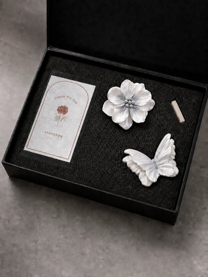Gradient White Butterfly and Bloom real black gift-box set