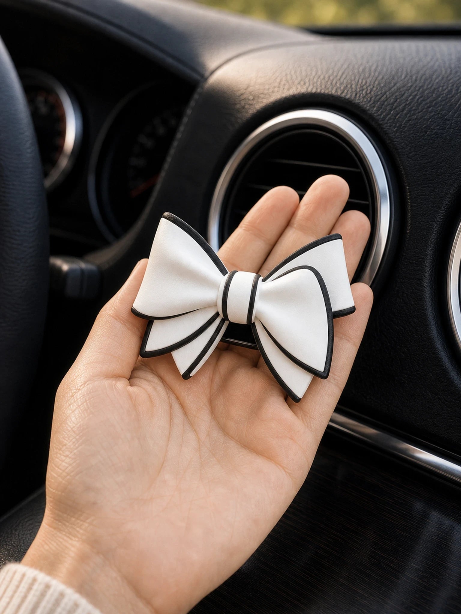 Ribbon Bow & Rose Car Vent Diffuser - size reference image