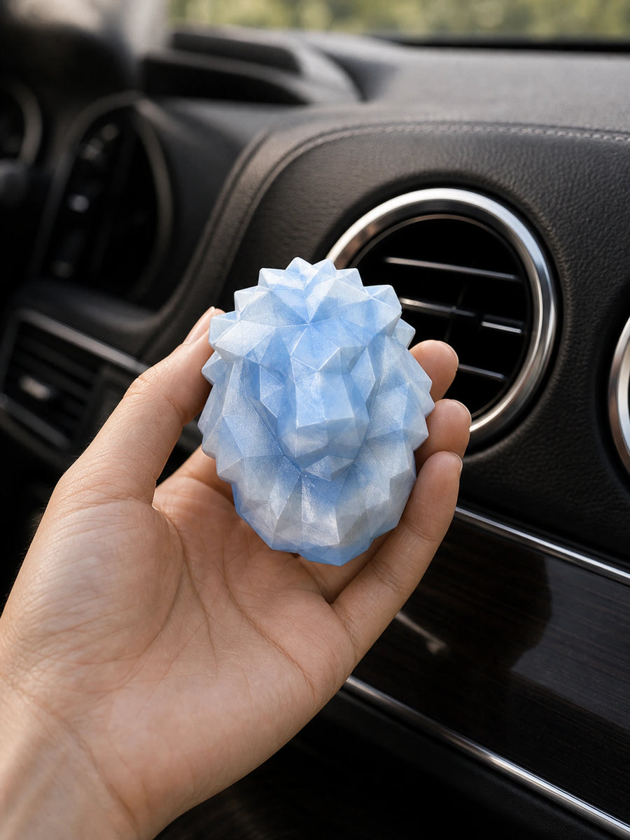 Faceted Lion & Heart Car Vent Diffuser - size reference image