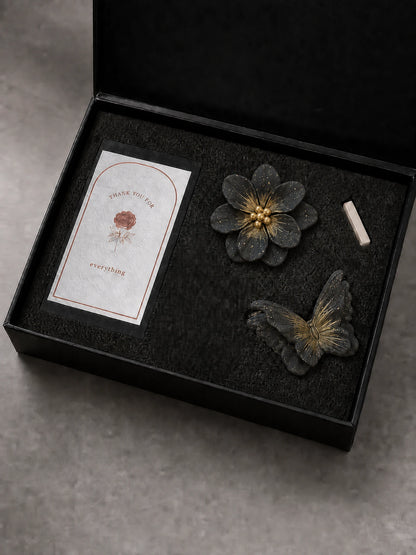 Black Gold Butterfly and Bloom real black gift-box set