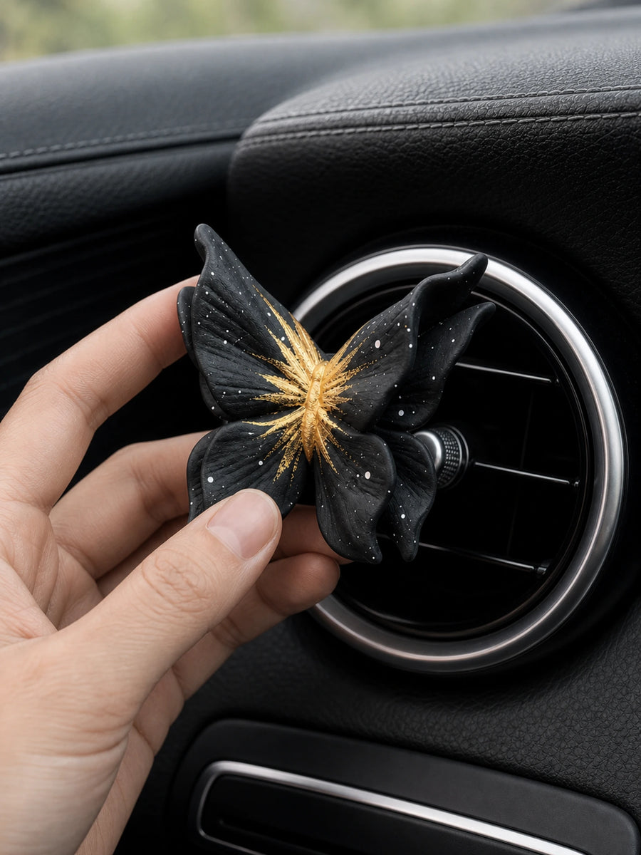 Noir Butterfly & Camellia Car Vent Diffuser - size reference image