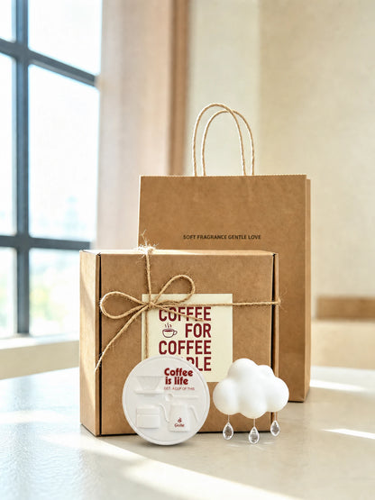 Round and Cloud Coffee Ritual duo with its real kraft presentation box and gift bag