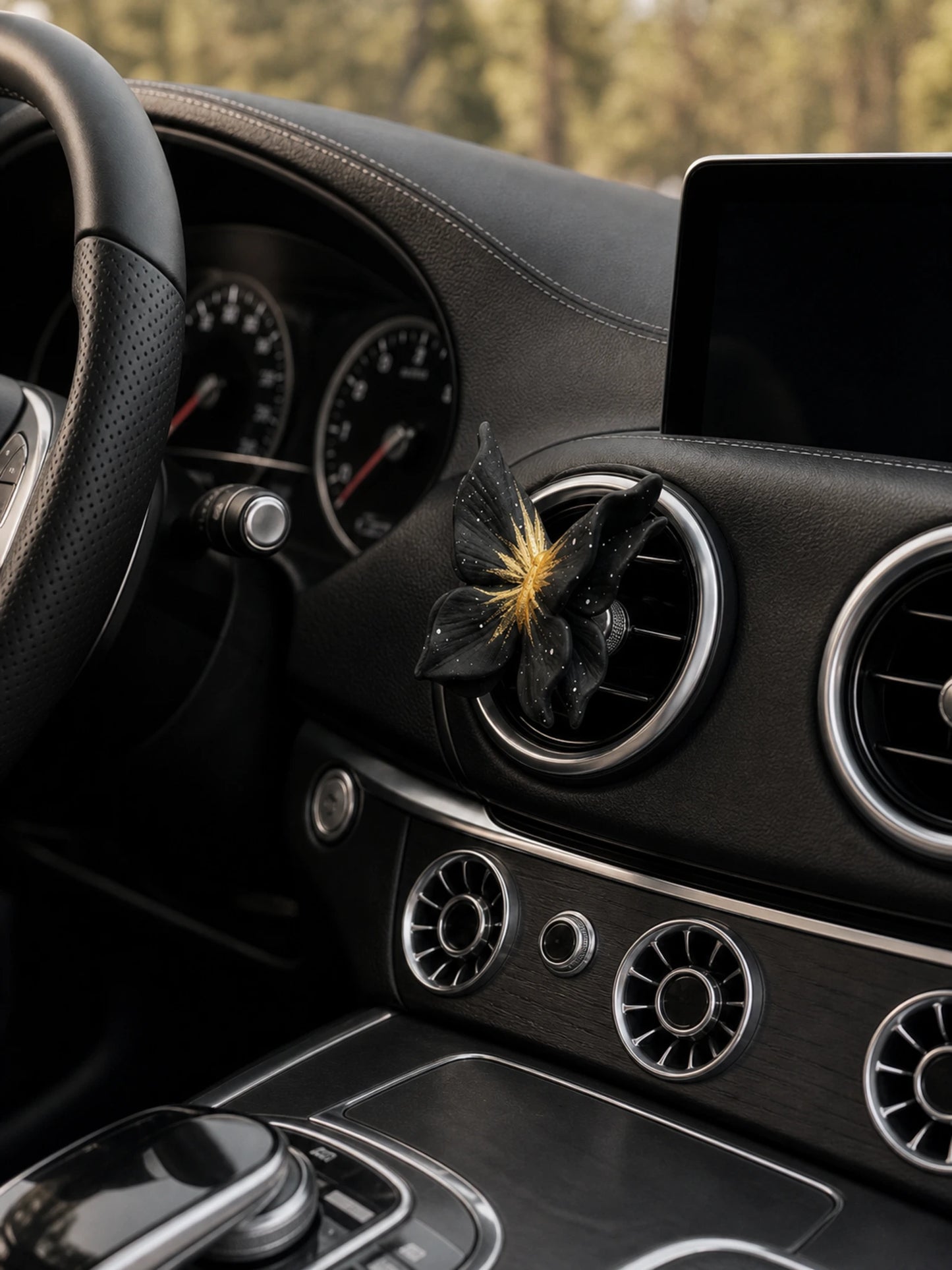 Noir Butterfly & Camellia Car Vent Diffuser - use scene guide image