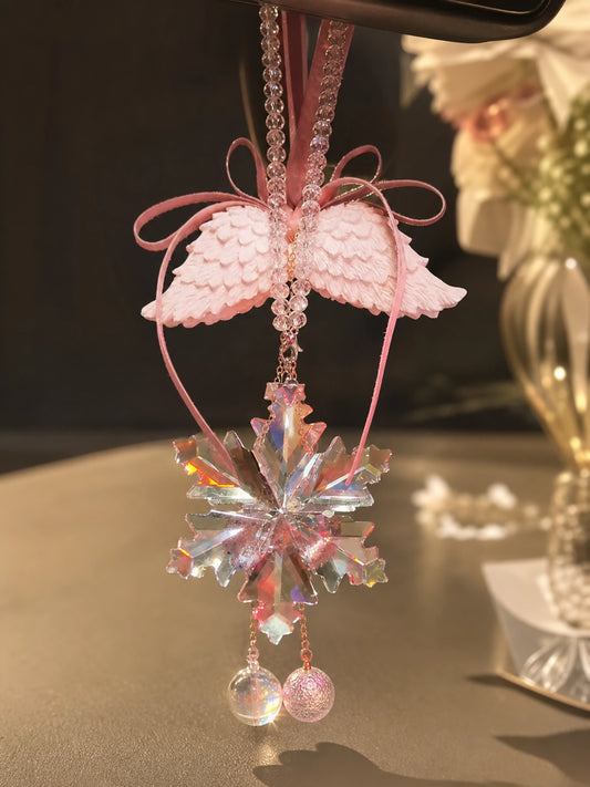 Crystal Wing Hanging Car Charm in blush pink