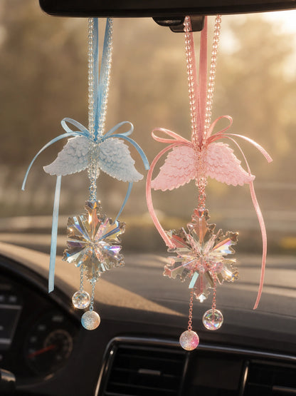 Crystal Wing Hanging Car Charm in sky blue and blush pink