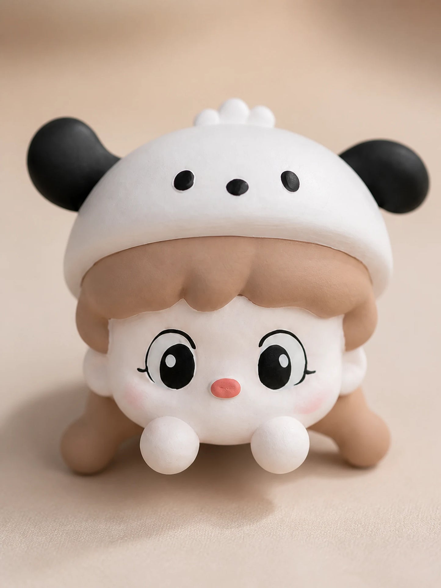 Cream Cap Girl sculpted face and floral cap detail