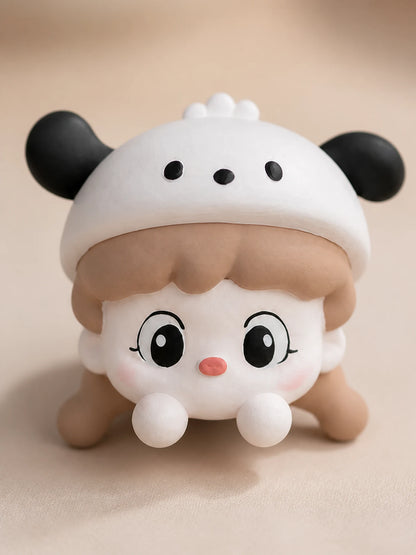Cream Cap Girl sculpted face and floral cap detail