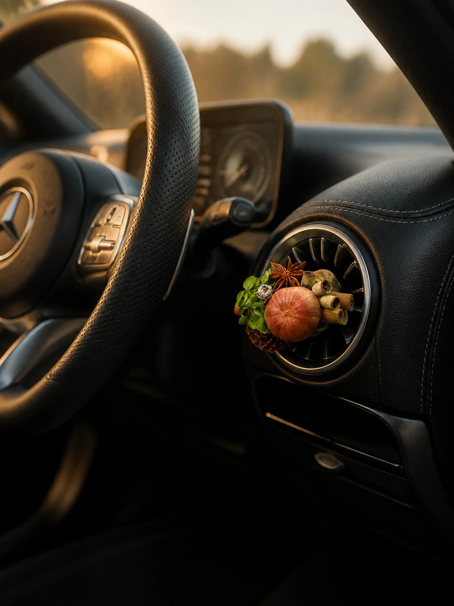 Orchard Spice Botanical Citrus car vent garden installed in a Mercedes-Benz interior