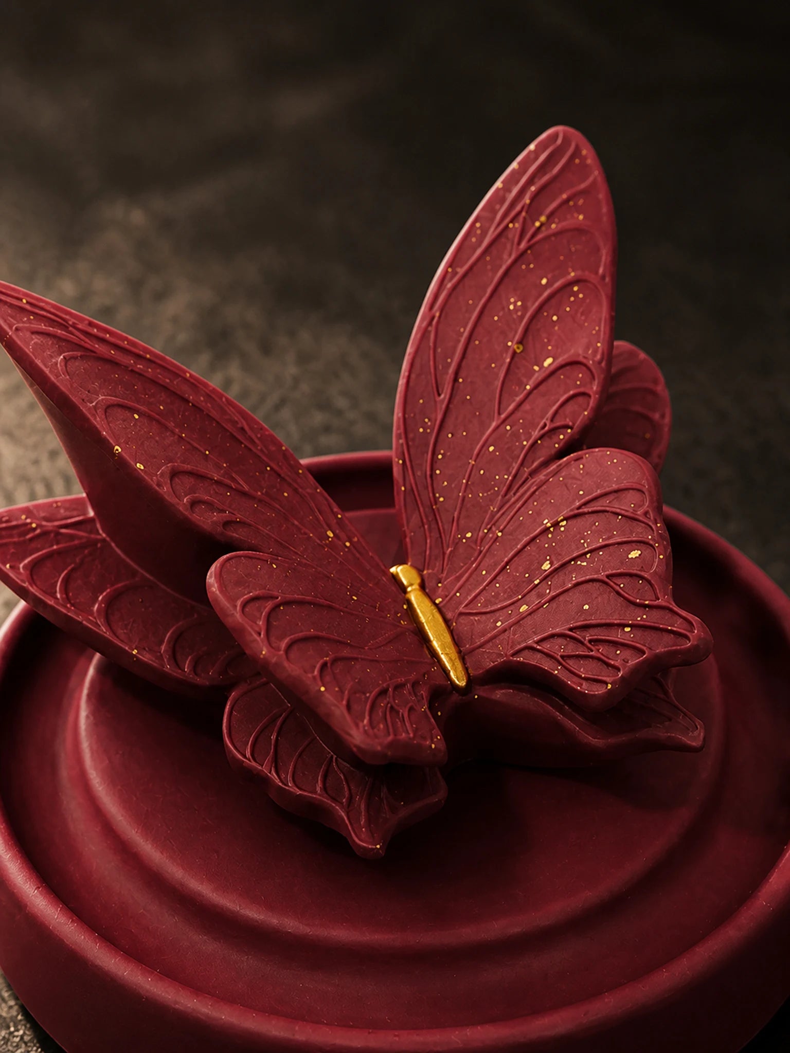 Burgundy Butterfly layered wing and edge detail