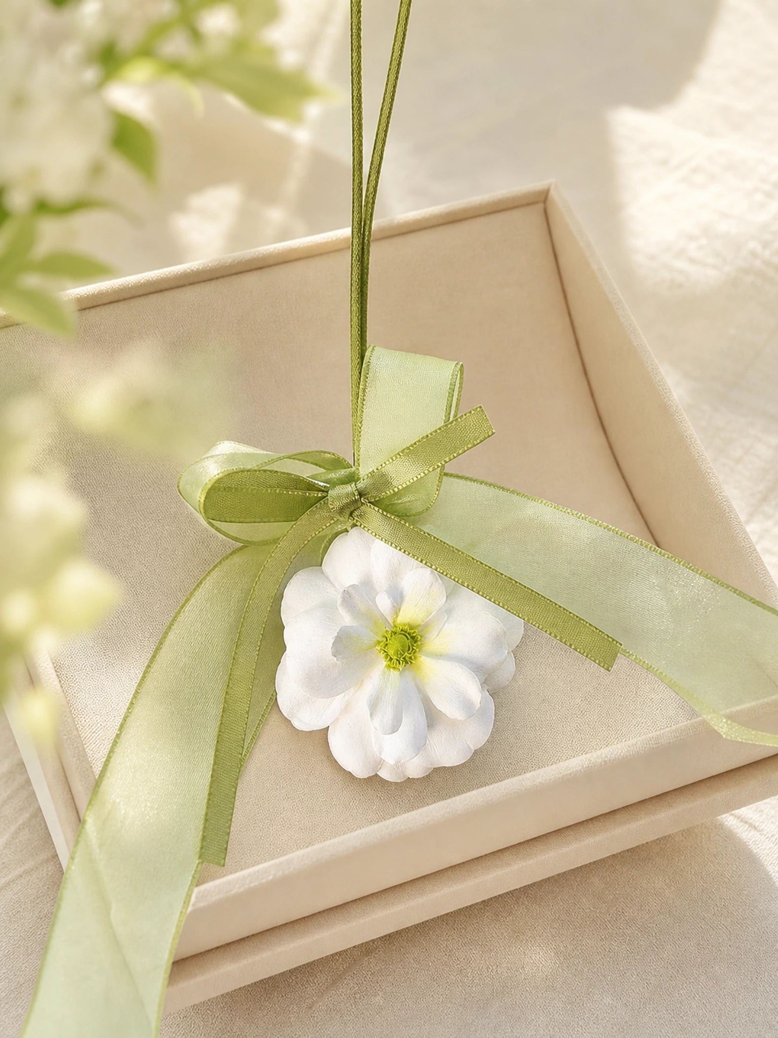 Green Ribbon Flower Car Charm gift styling