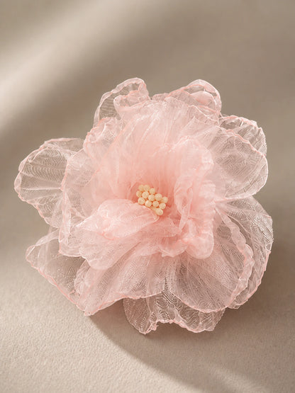 Blush Rose layered organza flower and center detail