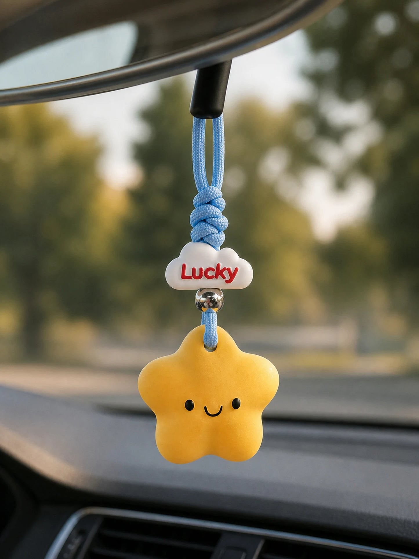 Lucky Star woven cord and hanging attachment detail