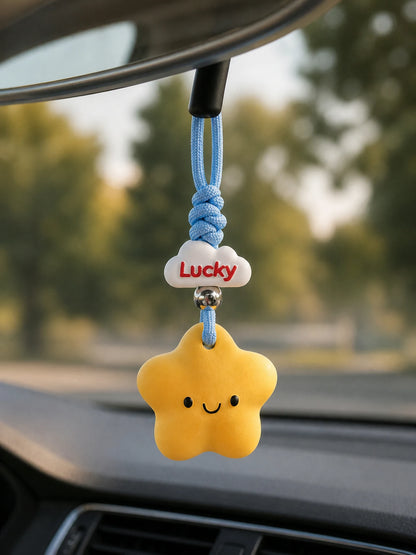 Lucky Star woven cord and hanging attachment detail