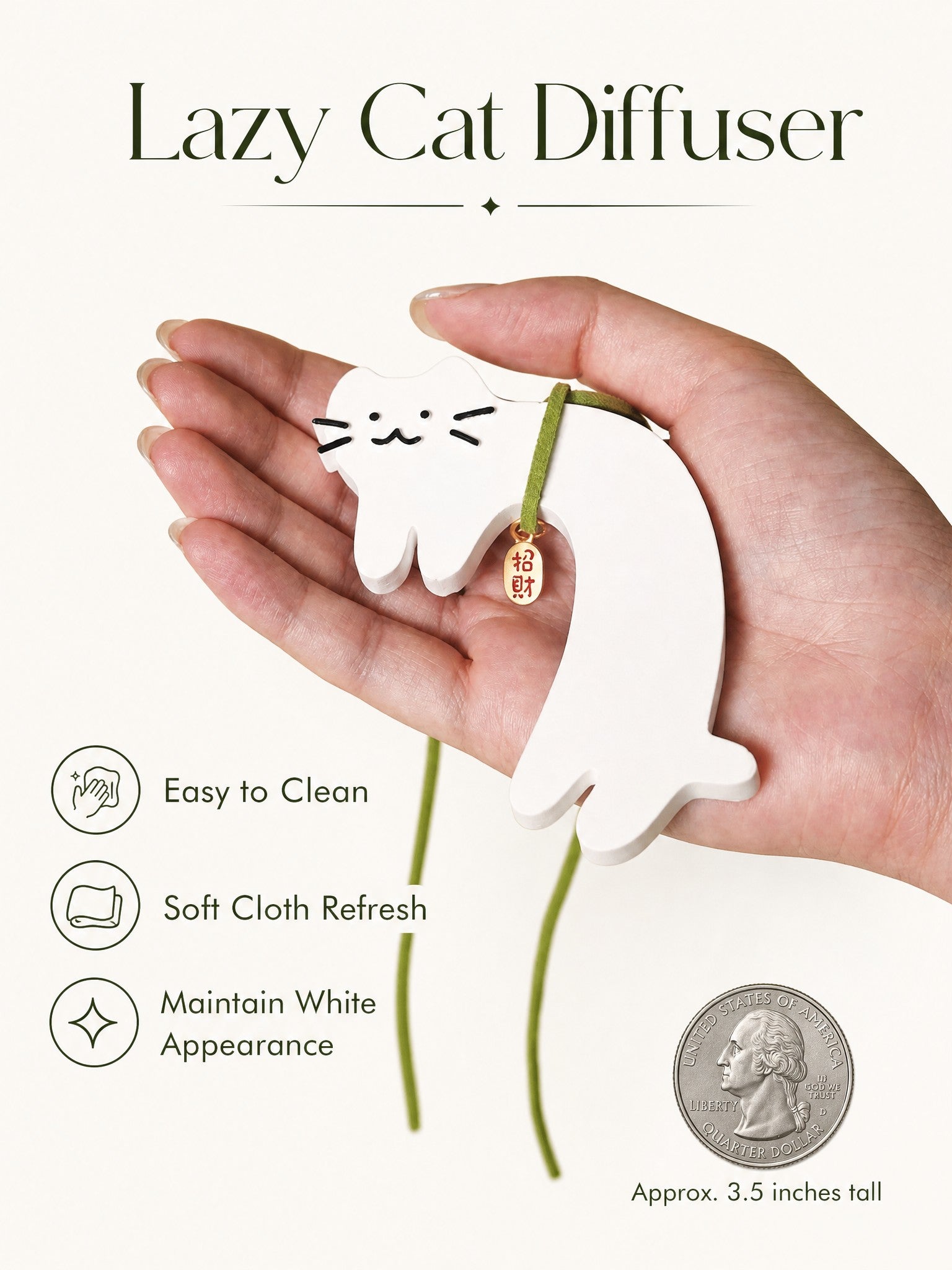 Cat air freshener size comparison with quarter coin
