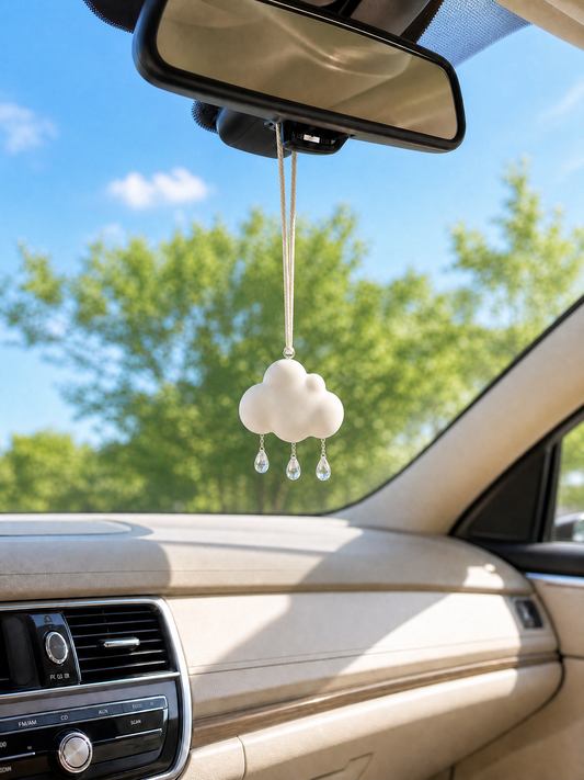 Cloud diffuser hanging on car rearview mirror