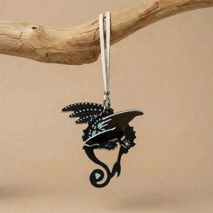 Hand-assembled dragon paper fragrance charm in black and warm tones