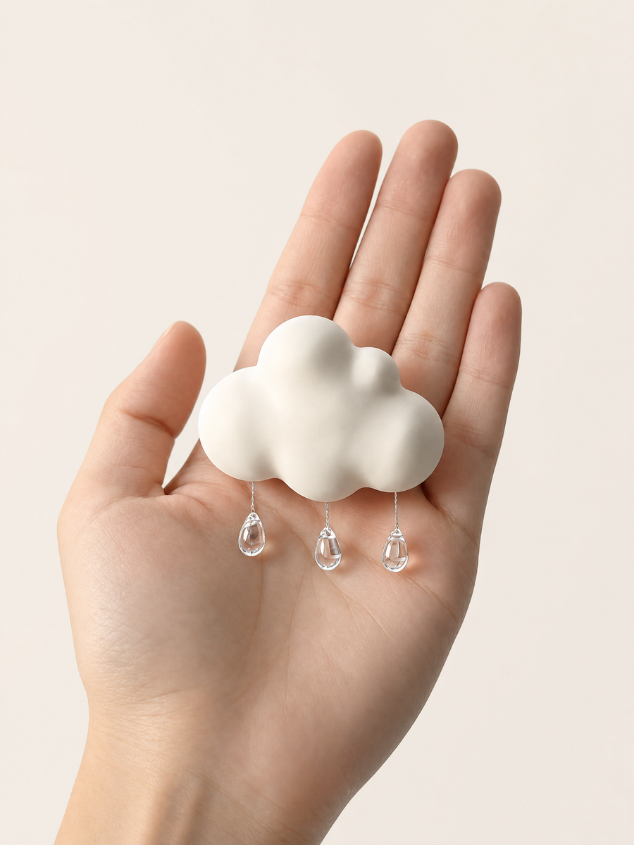 White cloud gypsum air freshener held in hand