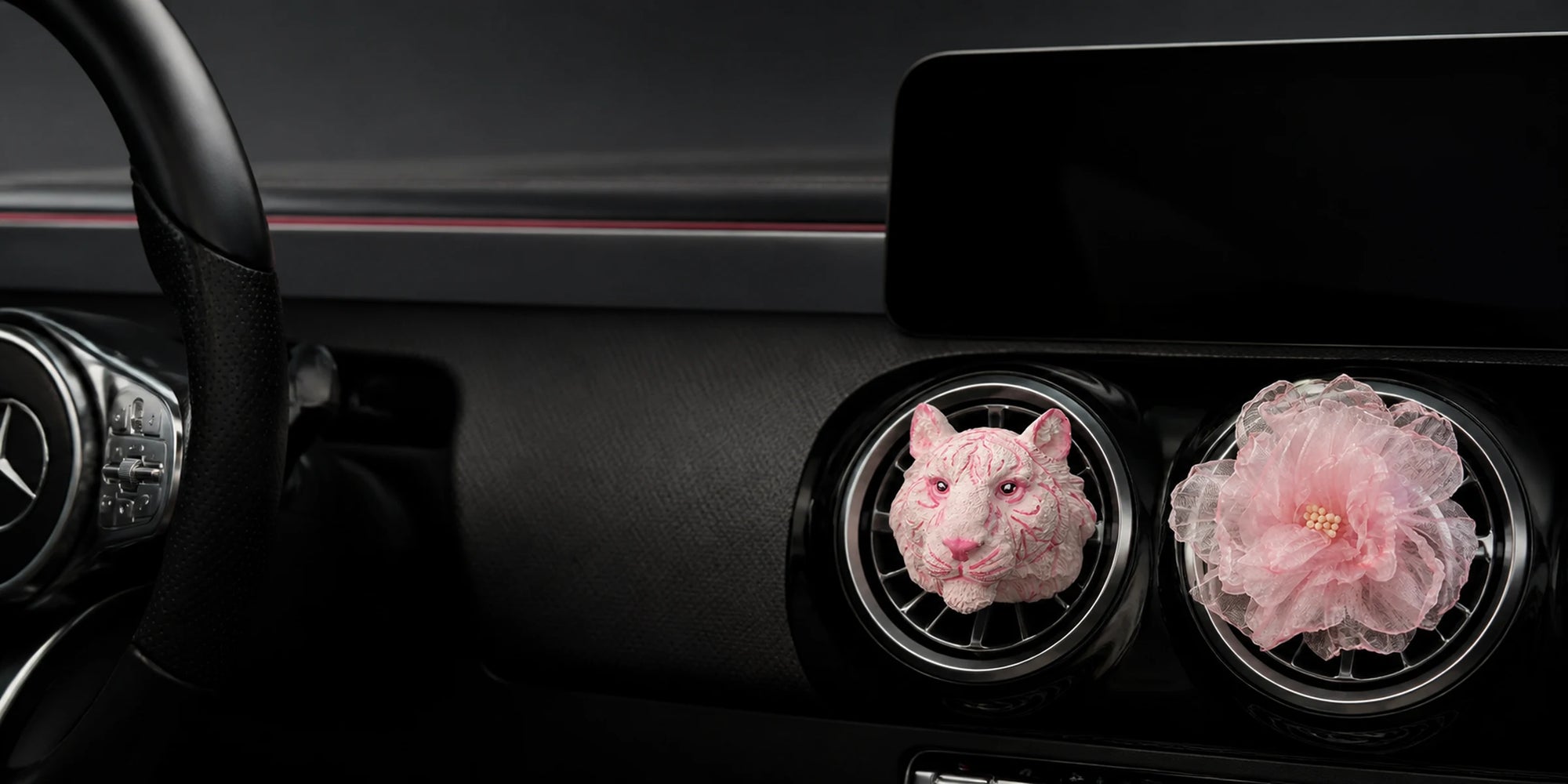 Sandart Flow Blush Tiger and Rose Car Vent Charm brand banner