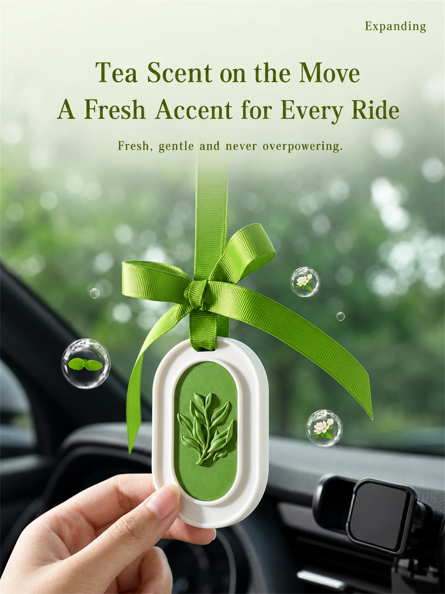 Close up of tea scented air freshener inside car interior