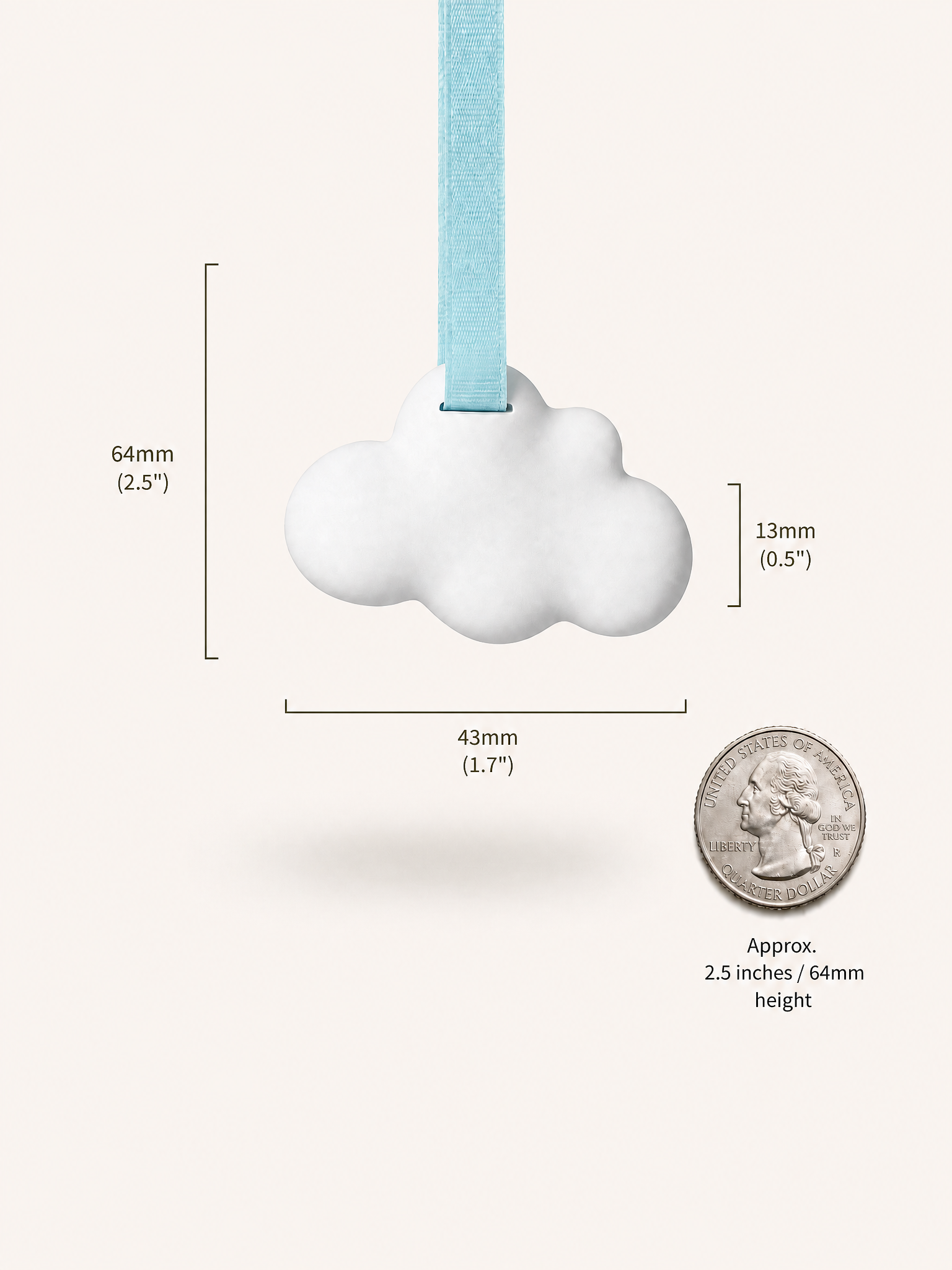 Cloud gypsum air freshener size comparison with US quarter coin