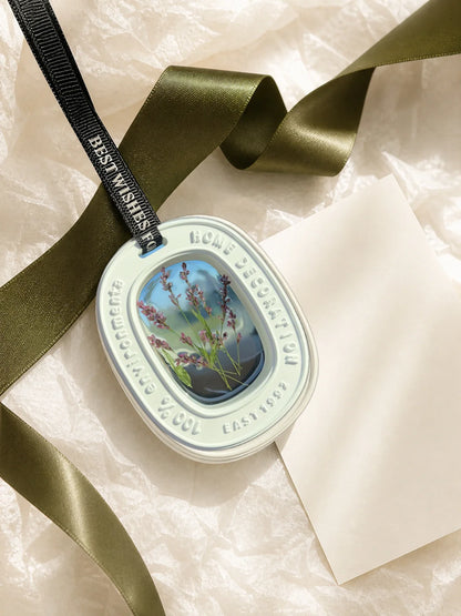 Heather Purple botanical window car charm presented with neutral tissue for gifting inspiration