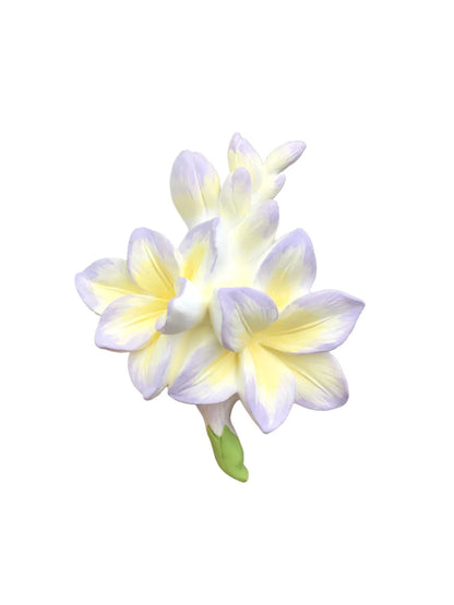 Lavender Cream Freesia car vent ornament with branching blooms and one green basal bud