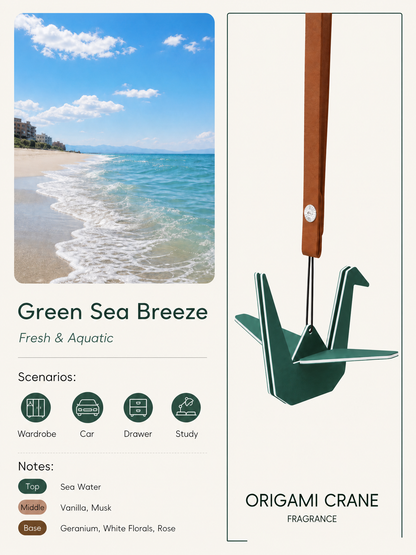 Green Sea Breeze scented green origami crane car air freshener