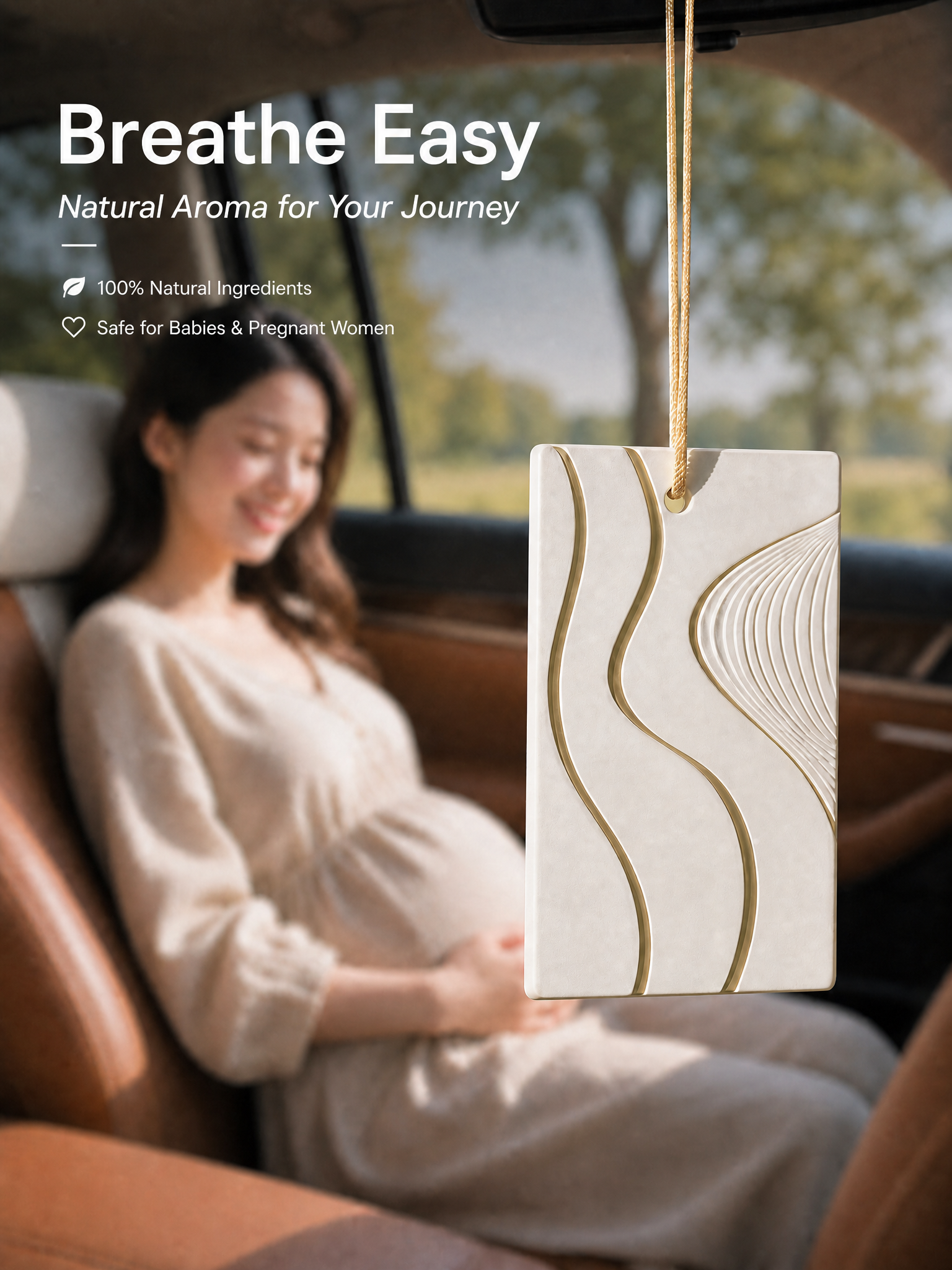 Natural gypsum air freshener hanging inside car
