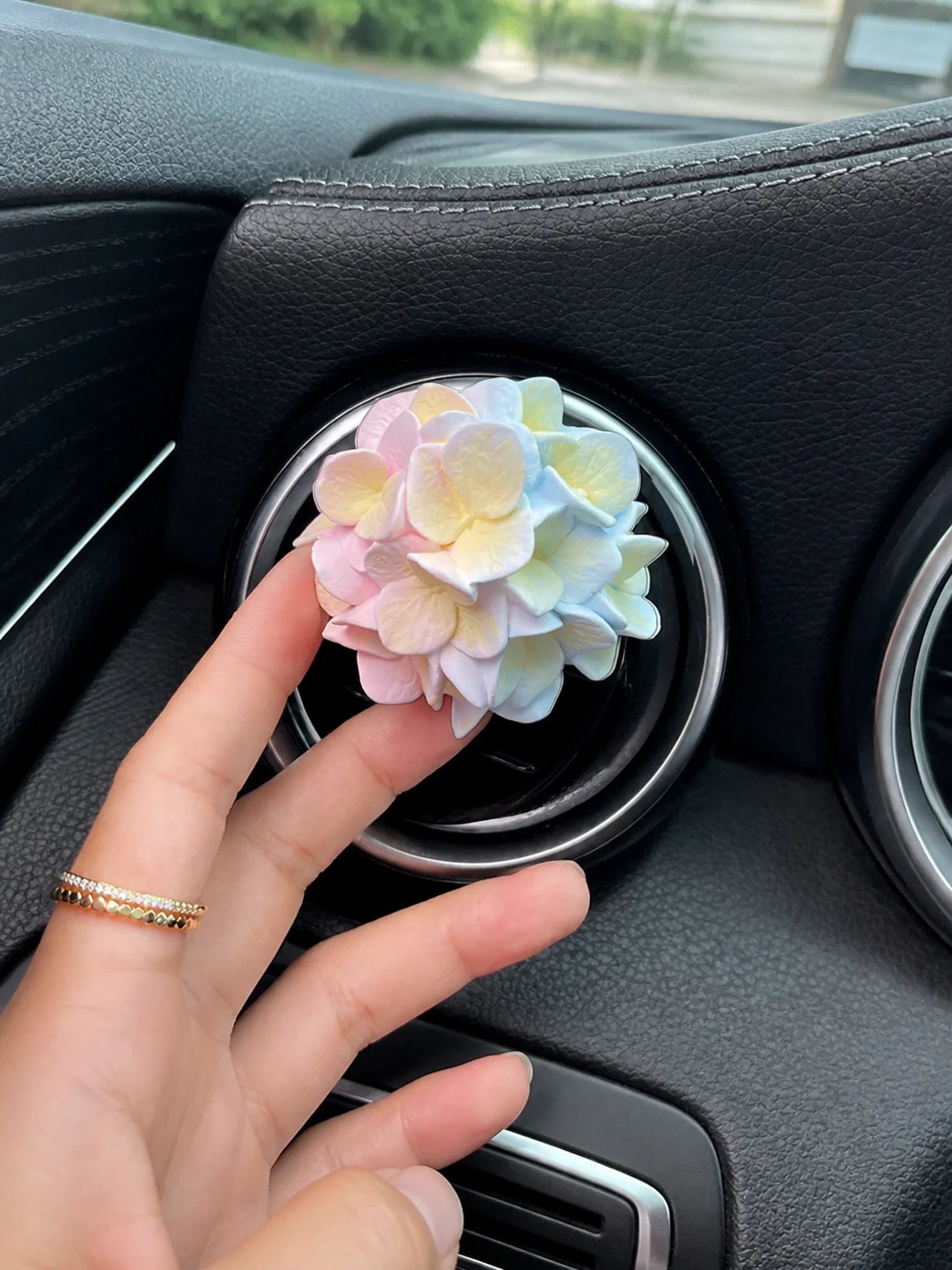 Close installation view of the Pastel Blush Hydrangea Bloom at the vent
