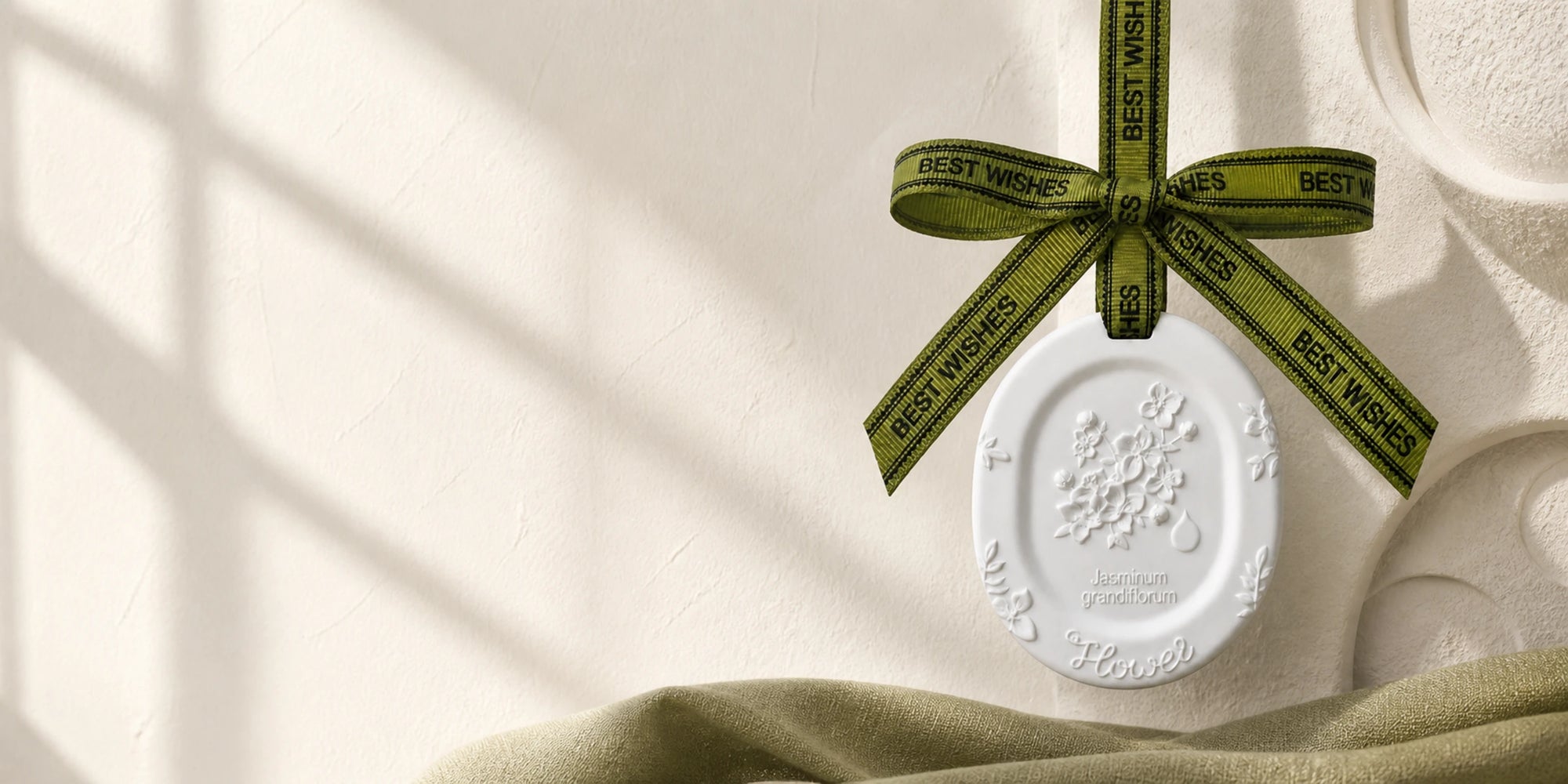 Jasmine Botanical Medallion hanging car charm editorial banner