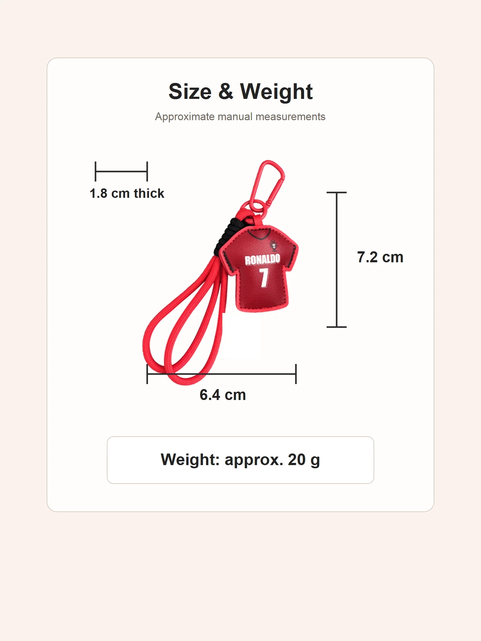 Jersey keychain size and weight information