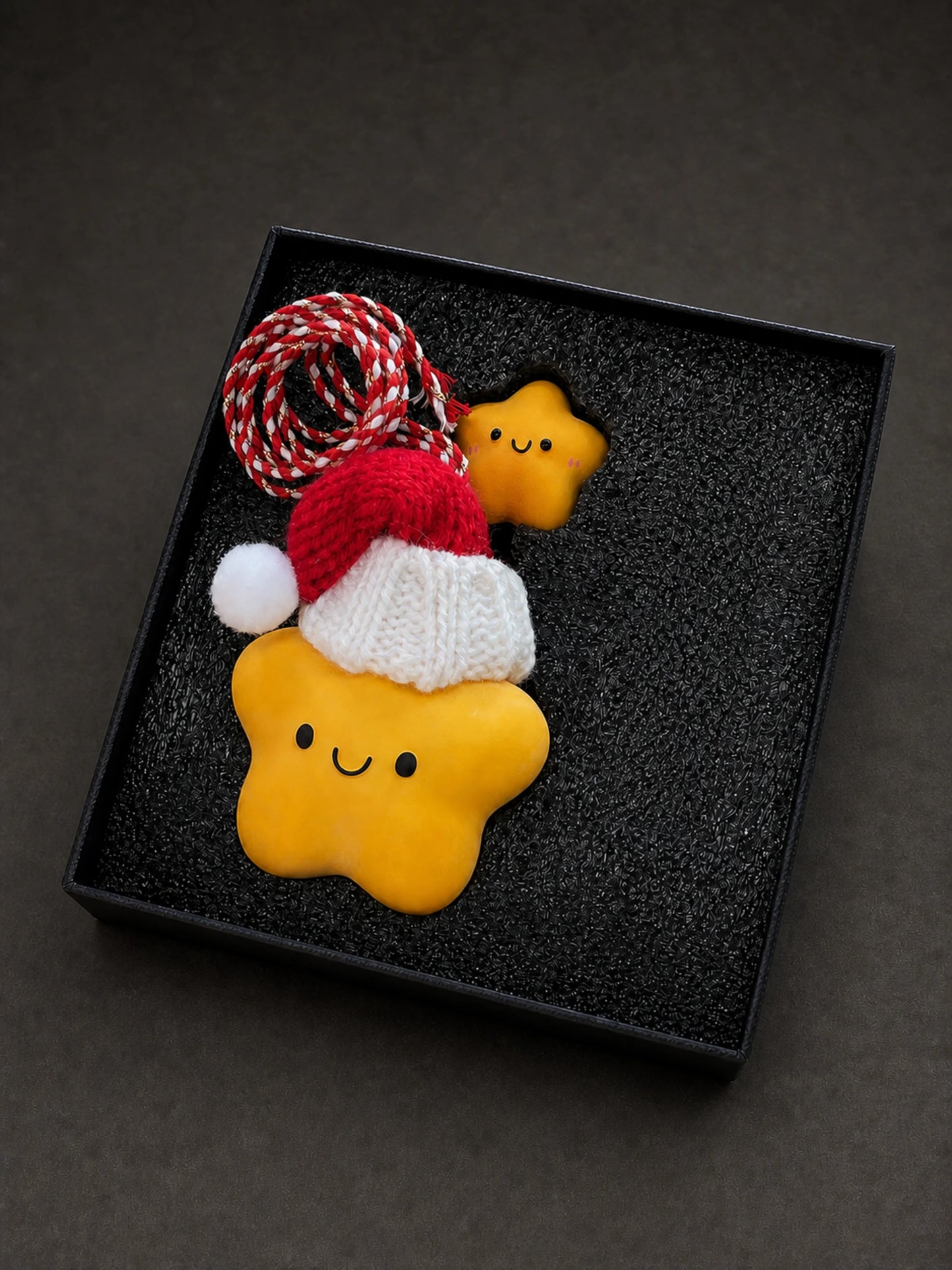Red Cap Star Hanging Gift Box with small companion star