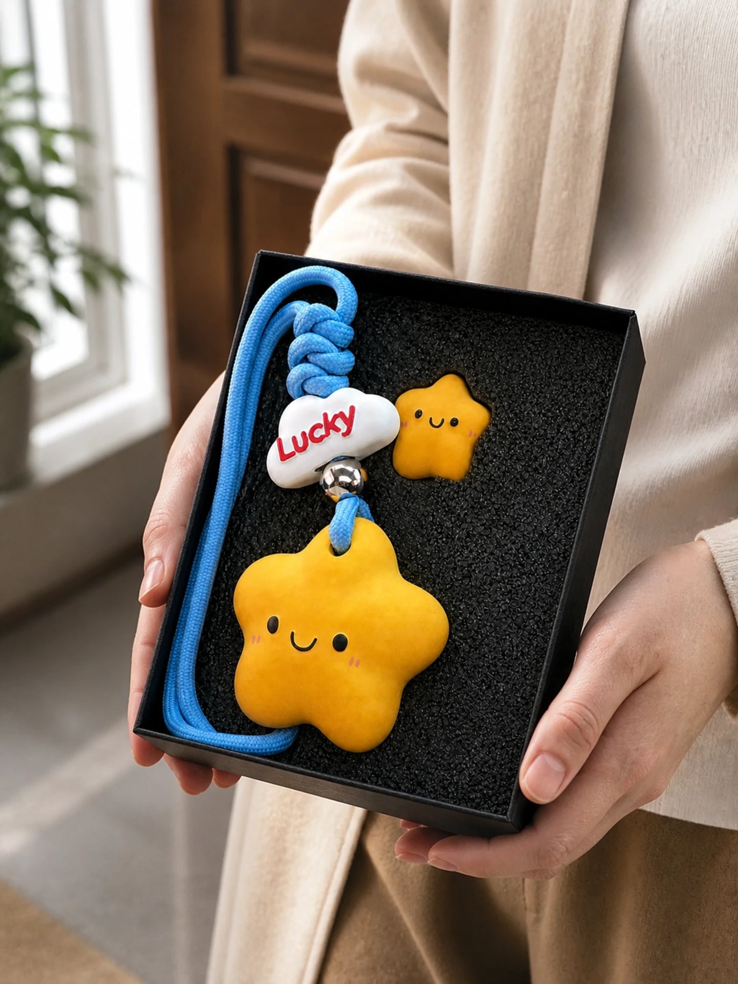 Lucky Star hanging gift box shown at honest hand-held scale