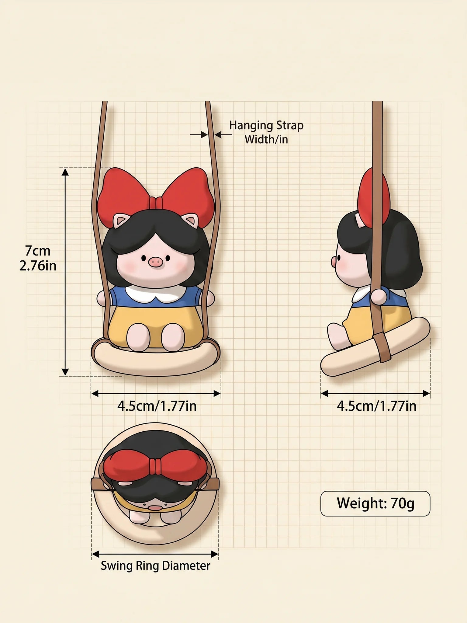 Pig Princess diffuser exact dimensions three view size chart