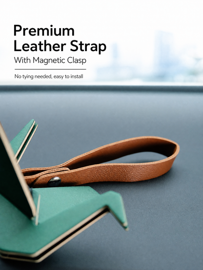 Premium leather strap with strong magnetic clip for easy hanging