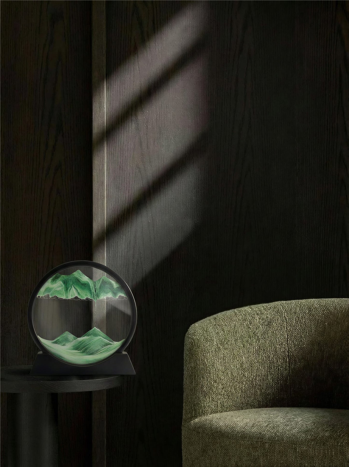 Moss Verse hourglass on windowsill